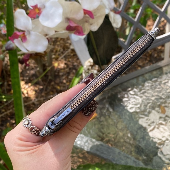 Coach Navy Blue Leather & Silver Glitter Compact Slim Wallet - Picture 9 of 16